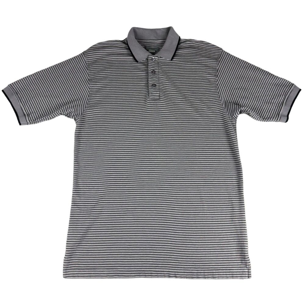 Johnston & Murphy Polo Shirt Men's Large Gray Striped Short Sleeve Golf Outdoor